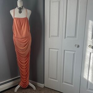 Peach boohoo Maxi scrunch Dress